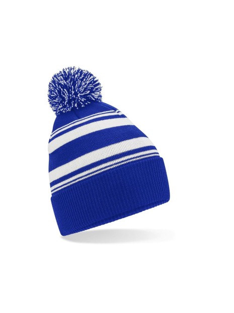 BEECHFIELD STRIPED FAN BEANIE bleu royal brillant/blanc personnalisable