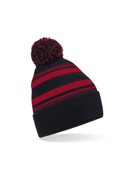 BEECHFIELD STRIPED FAN BEANIE noir/rouge classique personnalisable