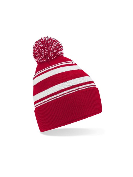 BEECHFIELD STRIPED FAN BEANIE rouge classique/blanc personnalisable