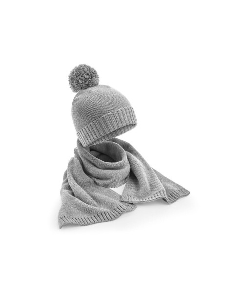 BEECHFIELD KNITTED SCARF AND BEANIE GIFT SET light grey fleck personnalisable