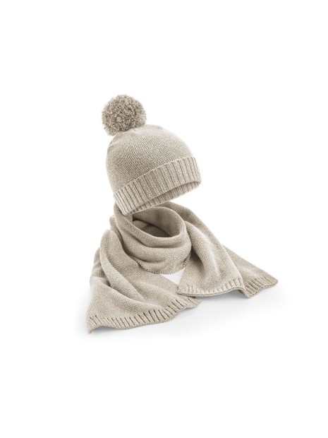 BEECHFIELD KNITTED SCARF AND BEANIE GIFT SET oatmeal fleck personnalisable