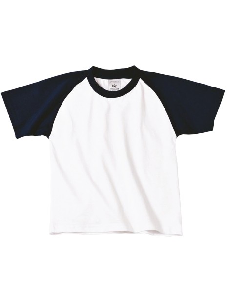 B&C T-shirt enfant Baseball blanc/bleu marine personnalisable