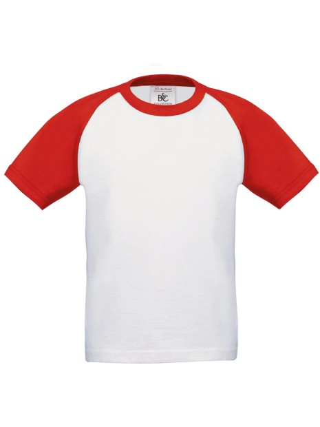 B&C T-shirt enfant Baseball blanc/rouge personnalisable