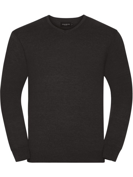 RUSSELL Pullover homme col v Charcoal Marl personnalisable