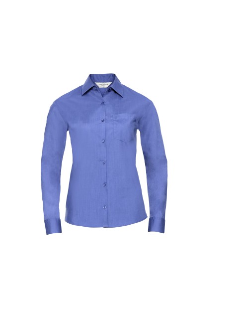 RUSSELL Chemise femme popeline polycoton manches longues bleu corporate personnalisable