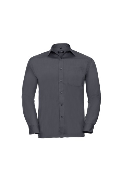 RUSSELL Chemise homme popeline polycoton manches longues gris convoi personnalisable