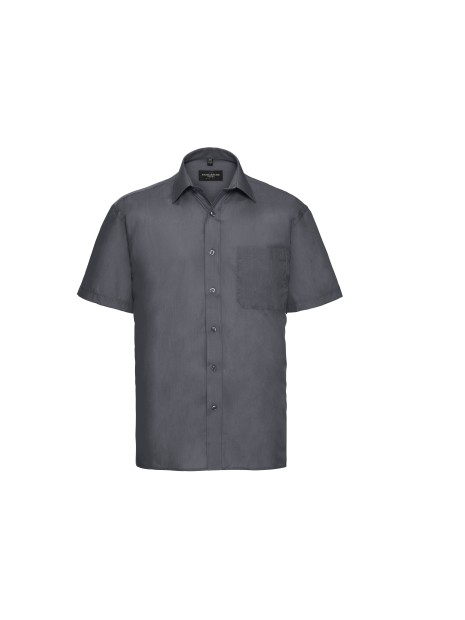 RUSSELL Chemise homme popeline polycoton manches courtes gris convoi personnalisable
