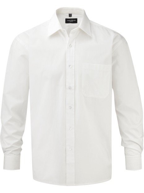 RUSSELL Chemise homme popeline pur coton manches longues blanc personnalisable