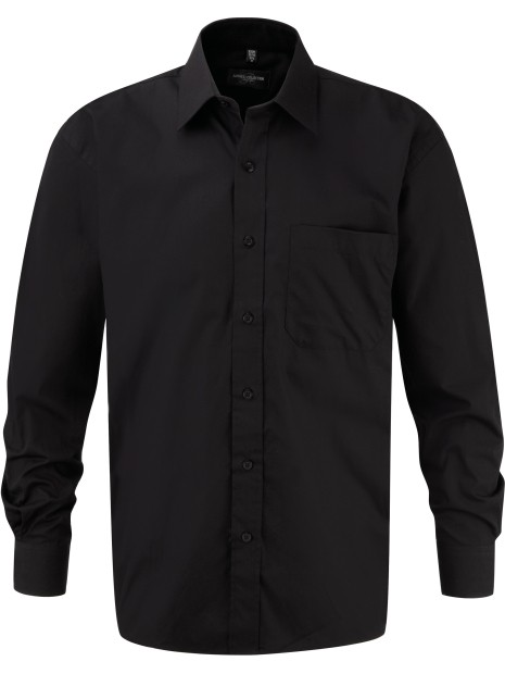 RUSSELL Chemise homme popeline pur coton manches longues noir personnalisable