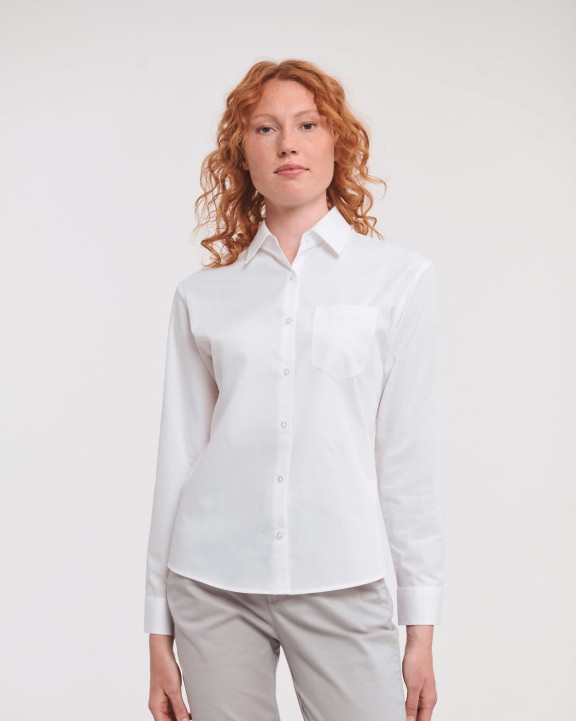 RUSSELL Ladies'' Ls Pure Cotton Easy Care Poplin Shirt Hemd personalisierbar