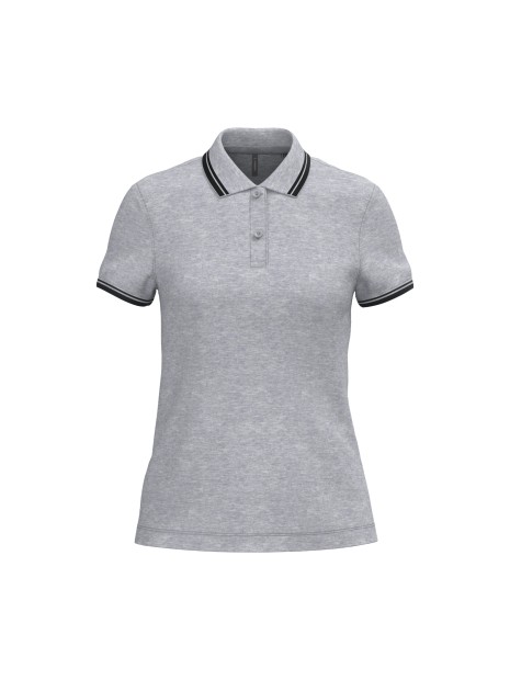 KARIBAN Polo femme manches courtes à liserés contrastés oxford grey / black personnalisable