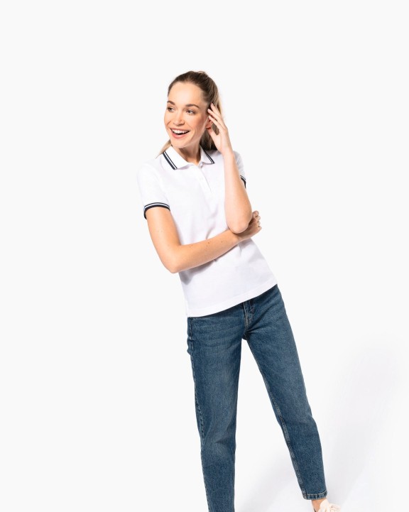 Poloshirt KARIBAN Damespolo met korte mouwen en contrasterende bies voor bedrukking &amp; borduring
