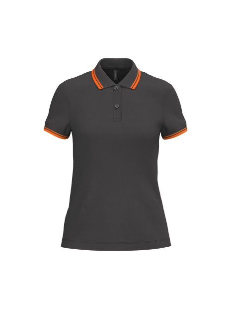 KARIBAN Polo femme manches courtes à liserés contrastés gris fonce/orange personnalisable