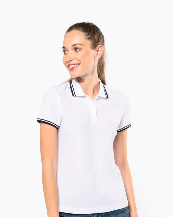 Poloshirt KARIBAN Damespolo met korte mouwen en contrasterende bies voor bedrukking &amp; borduring