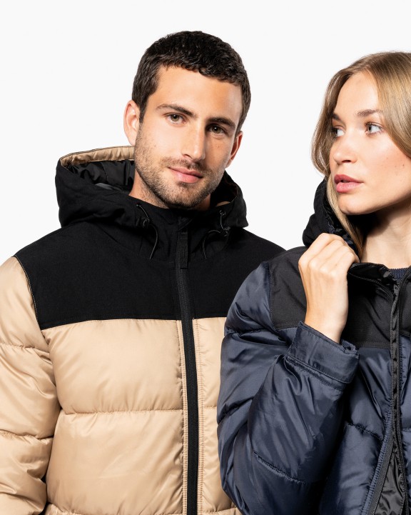 KARIBAN Unisex Steppparka mit Kapuze in zwei Farbtönen Jacke personalisierbar