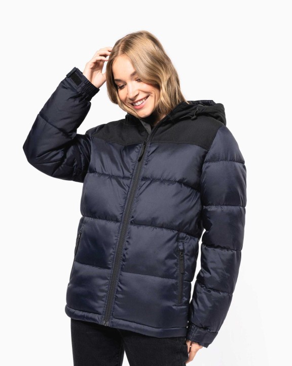 KARIBAN Unisex Steppparka mit Kapuze in zwei Farbtönen Jacke personalisierbar