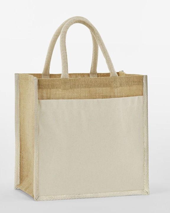 Tote bag WESTFORDMILL COTTON POCKET NATURAL STARCHED JUTE MIDI TOTE voor bedrukking &amp; borduring