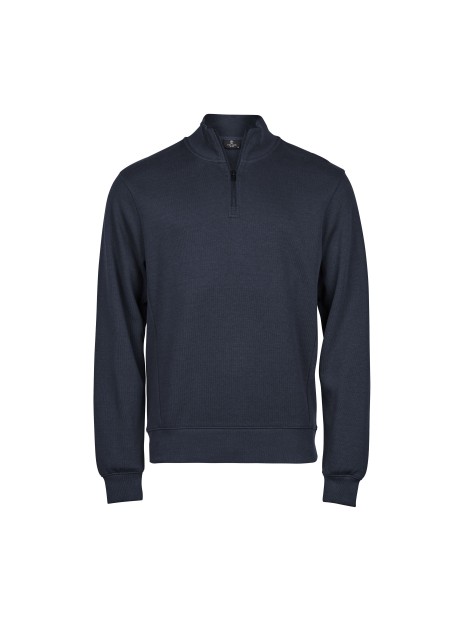 TEE JAYS RIBBED INTERLOCK HALF ZIP bleu marine personnalisable