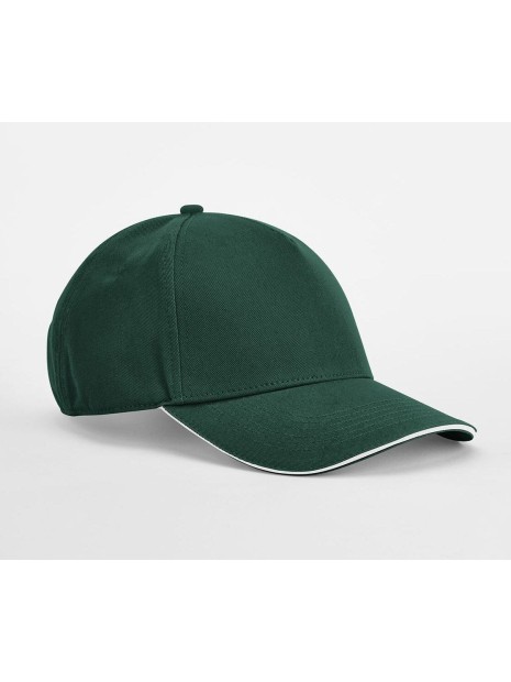 BEECHFIELD EARTHAWARE® CLASSIC ORGANIC COTTON 5 PANEL CAP - SANDWICH PEAK vert bouteille/blanc personnalisable