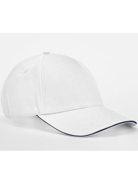 BEECHFIELD EARTHAWARE® CLASSIC ORGANIC COTTON 5 PANEL CAP - SANDWICH PEAK blanc/french marine personnalisable