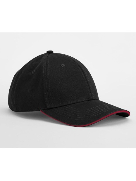 BEECHFIELD EARTHAWARE® CLASSIC ORGANIC COTTON 6 PANEL CAP - SANDWICH PEAK noir/rouge classique personnalisable