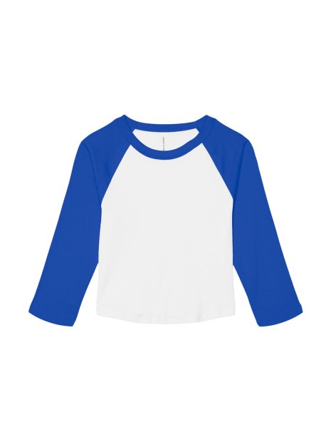 BELLA-CANVAS Women's Micro Rib 3/4 Raglan Baby Tee WHITE/TRUE ROYAL personnalisable