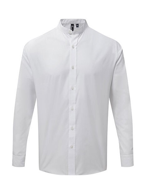 PREMIER Men´s Banded Collar Grandad Long Sleeve Shirt blanc personnalisable