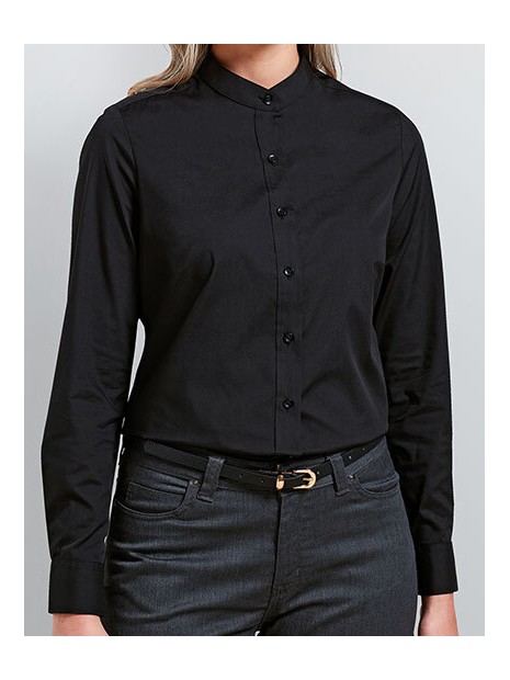 PREMIER Women´s Banded Collar Grandad Shirt noir personnalisable