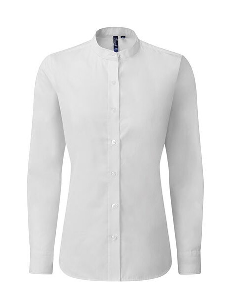 PREMIER Women´s Banded Collar Grandad Shirt blanc personnalisable