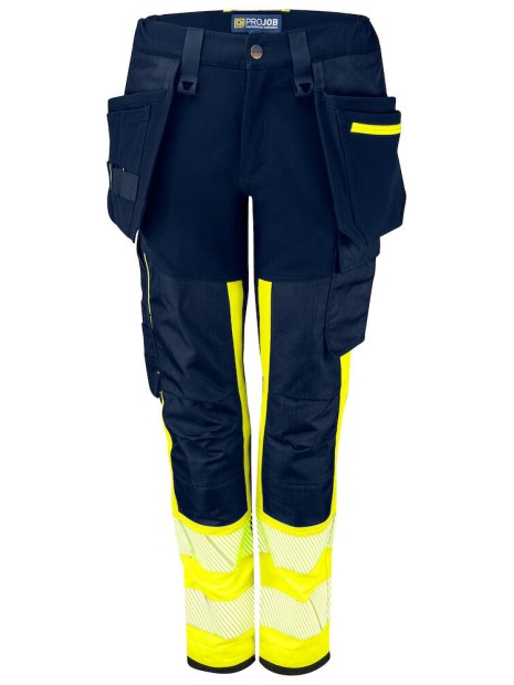 PROJOB 6543 PANTALON STRETCH FEMME EN ISO 20471 CLASSE 1 jaune/bleu marine personnalisable