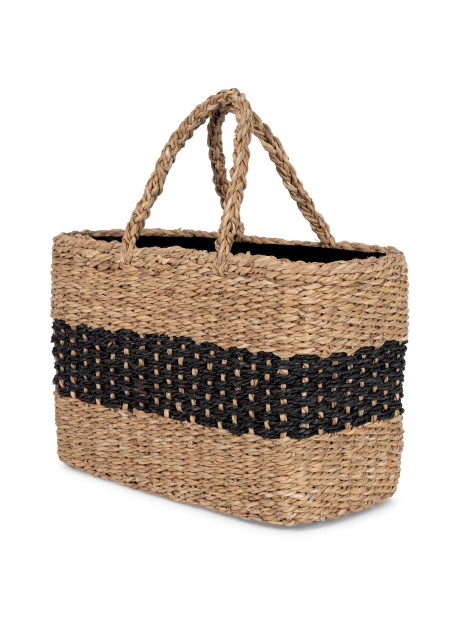 KIMOOD Sac panier en jonc de mer striped seagrass black / black night personnalisable
