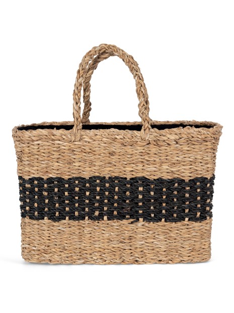 KIMOOD Sac panier en jonc de mer striped seagrass black / black night personnalisable