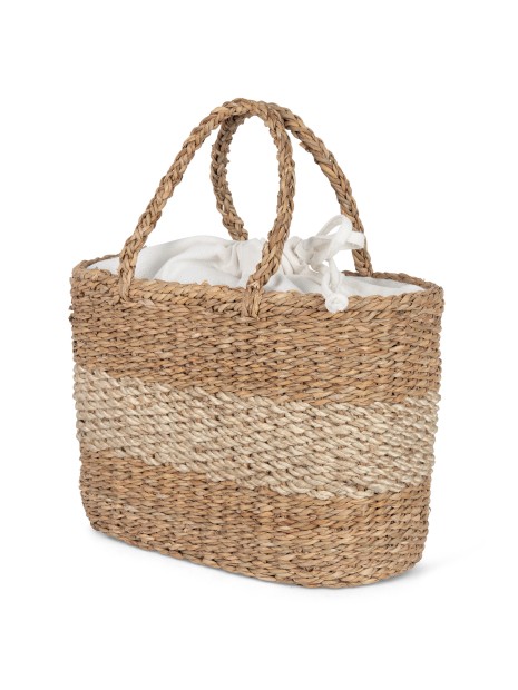 KIMOOD Sac panier en jute et jonc de mer striped seagrass natural / ecume personnalisable