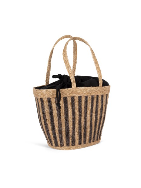 KIMOOD Sac panier rayé en jonc de mer striped seagrass black / black night personnalisable
