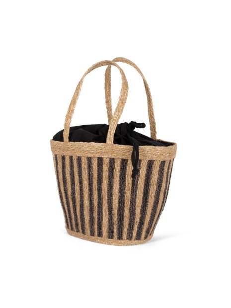 KIMOOD Sac panier rayé en jonc de mer striped seagrass black / black night personnalisable