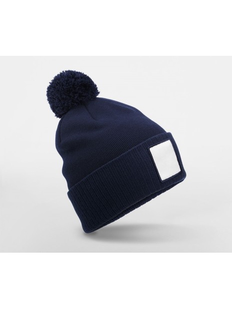 BEECHFIELD APPLIQUÉ PATCH POM BEANIE bleu oxford/blanc personnalisable