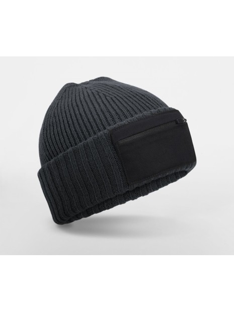 BEECHFIELD ZIP PATCH BEANIE graphite/noir personnalisable