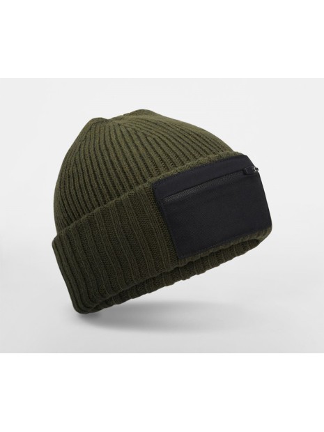BEECHFIELD ZIP PATCH BEANIE vert militaire/noir personnalisable