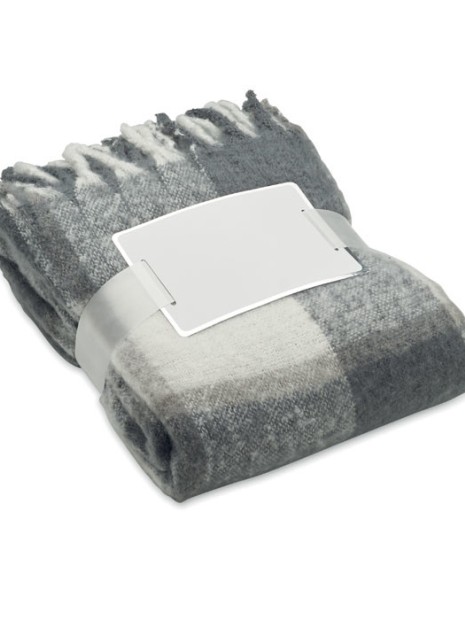 Plaids à personnaliser 4DO Couverture en mohair à carreaux gris