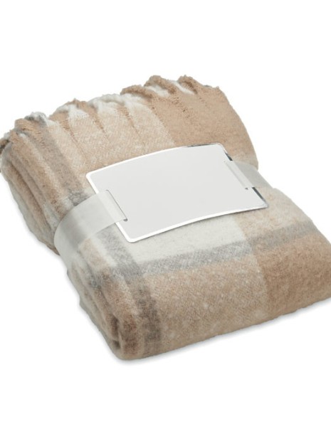 Plaids à personnaliser 4DO Couverture en mohair à carreaux beige
