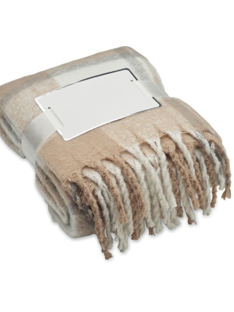 Plaids à personnaliser 4DO Couverture en mohair à carreaux beige
