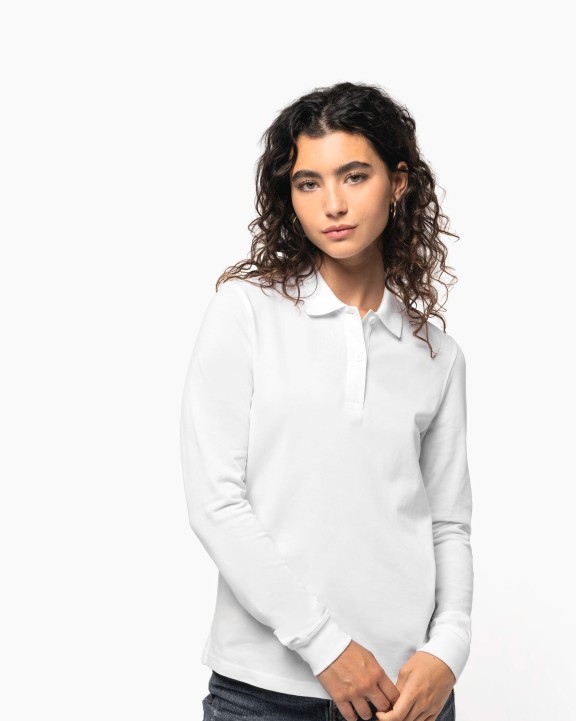 KARIBAN Damen Piqué-Polohemd lange Ärmel Bio180 Hemd personalisierbar