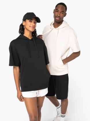 Sweat-shirt écoresponsable à capuche à épaules tombantes manches courtes French Terry unisexe