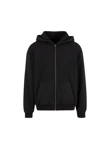 BUILD YOUR BRAND STONEWASH HEAVY ZIP HOODIE noir personnalisable