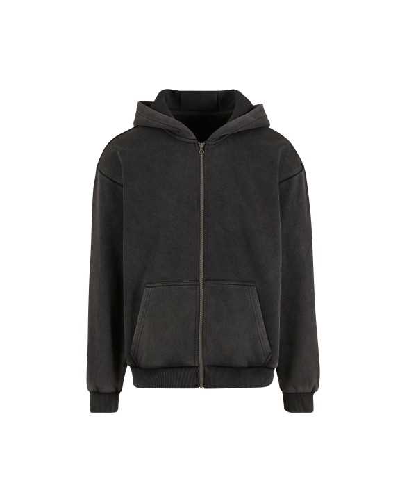Sweater BUILD YOUR BRAND STONEWASH HEAVY ZIP HOODIE voor bedrukking &amp; borduring