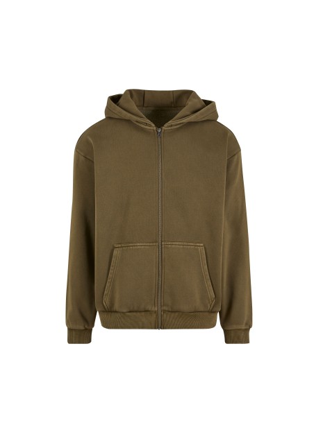 BUILD YOUR BRAND STONEWASH HEAVY ZIP HOODIE olive personnalisable