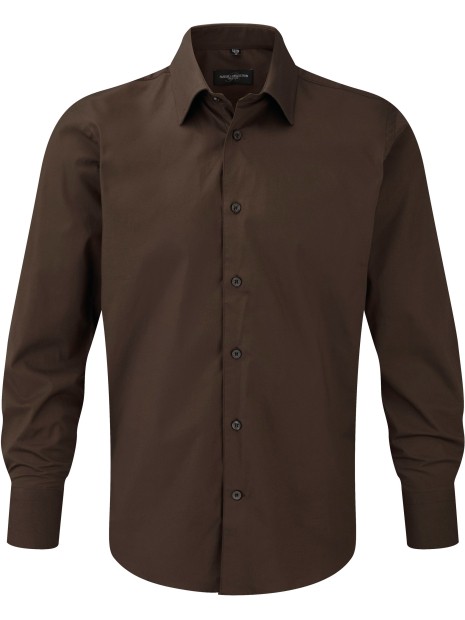 RUSSELL Chemise fittée homme manches longues chocolat personnalisable