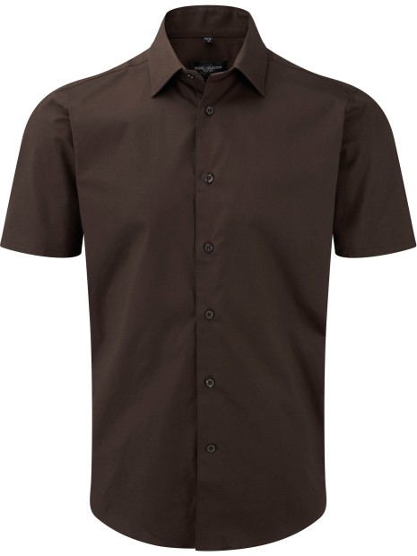 RUSSELL Chemise fittée homme manches courtes chocolat personnalisable