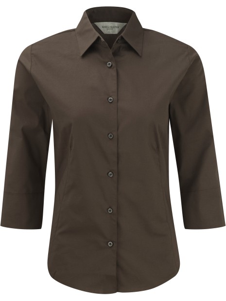 RUSSELL Chemise fittée femme manches 3/4 chocolat personnalisable