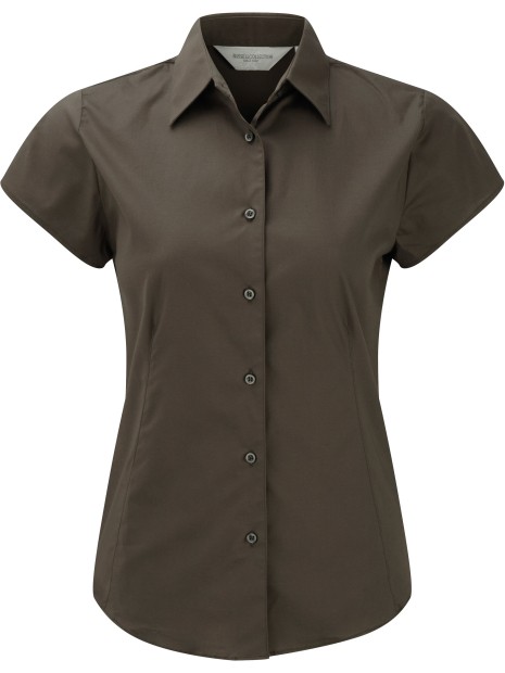 RUSSELL Chemise fittée femme manches courtes chocolat personnalisable